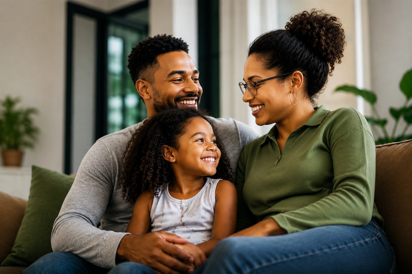 Família brasileira feliz a caminho de uma nova conquista