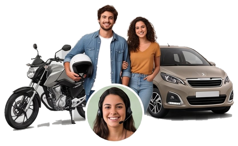 Cliente Suhai com a moto e o carro conquistados pelo consórcio
